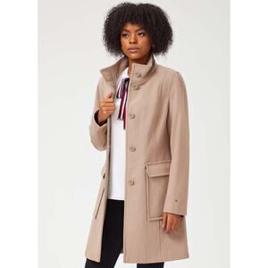 TOMMY HILFIGER Women's High-Neck Wool-Blend Over Coat Small Camel/Tan NWT